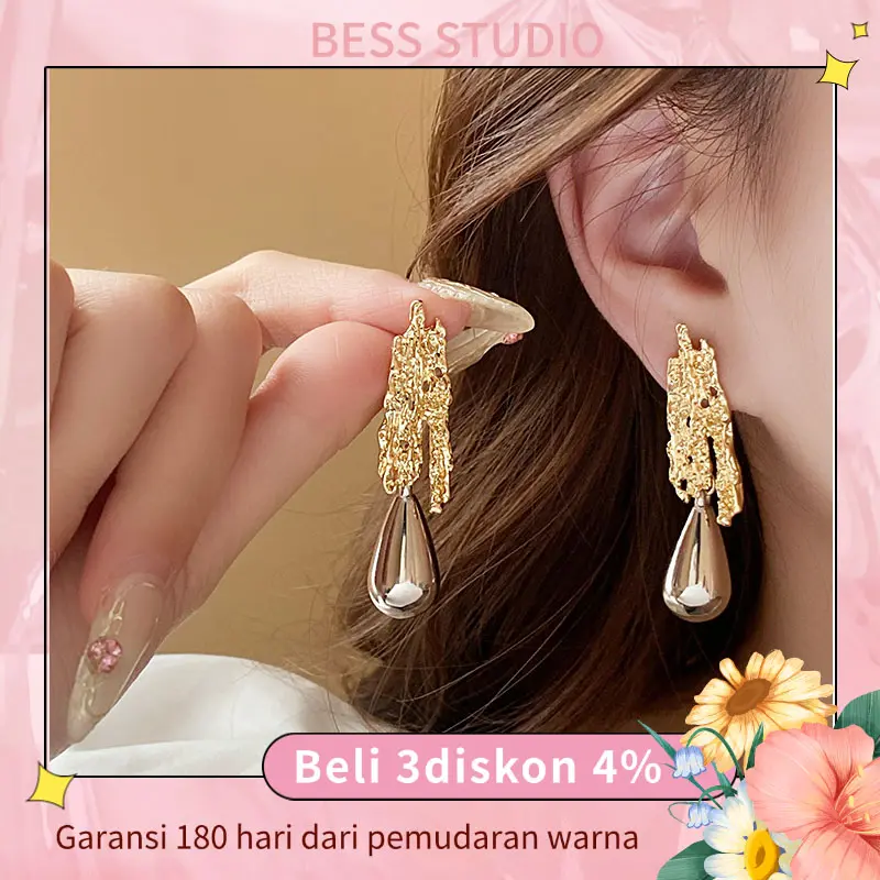 BESS STUDIO anting juntai silver anting panjang titanium earrings anti karat eropa vintage 0