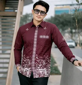 Kemeja Batik Pria Lengan Panjang SUTENA BURGUNDY Terbaru Slim Fit Ukuran M L XL XXL Batik Pria