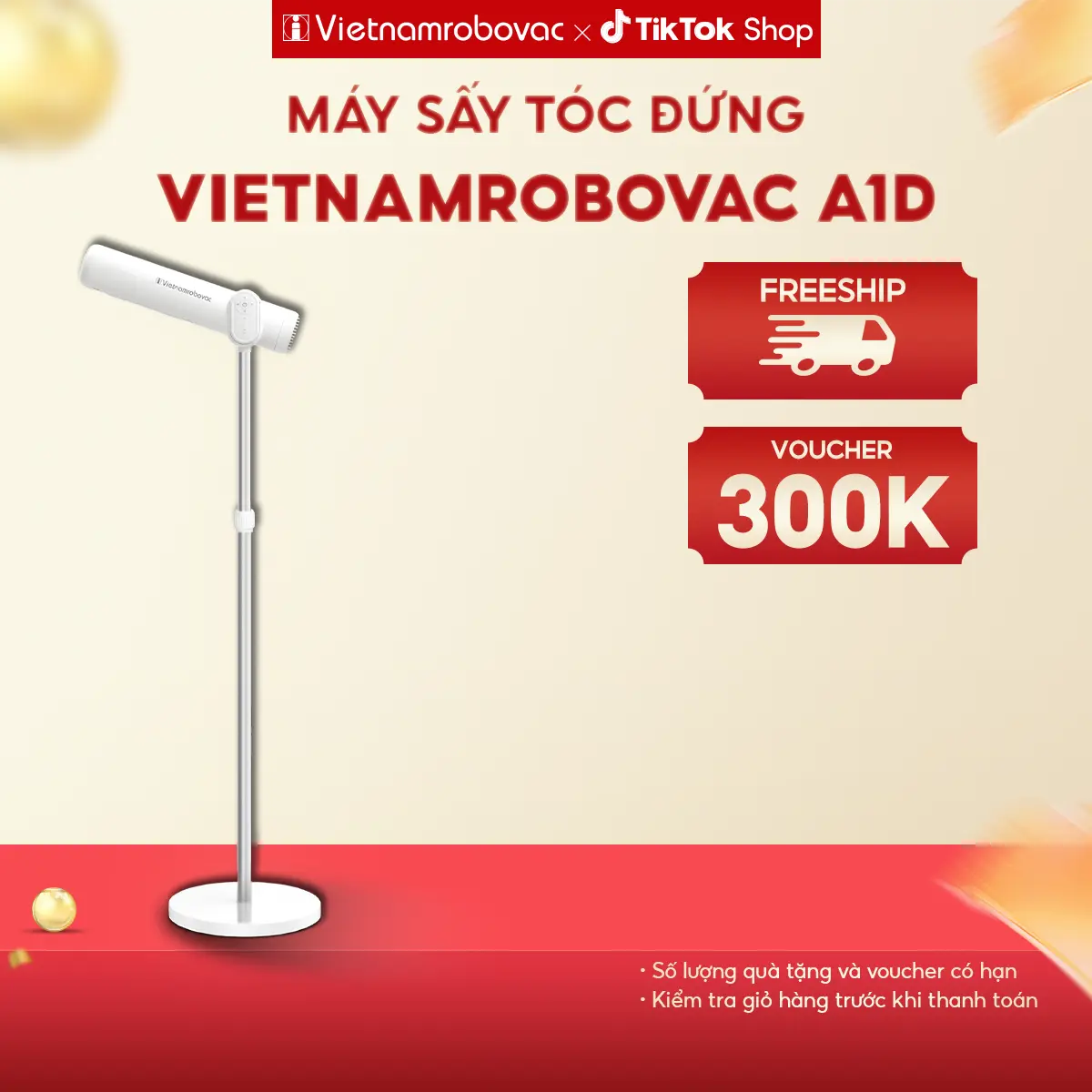 [Vietnamrobovac x Hương Giang] Máy Sấy Tóc Đứng Vietnamrobovac A1D  - Công Suất 1700W - Chăm Sóc Tóc Mềm Mại Bằng ion Âm - Tự Động Ngắt advanced  hair