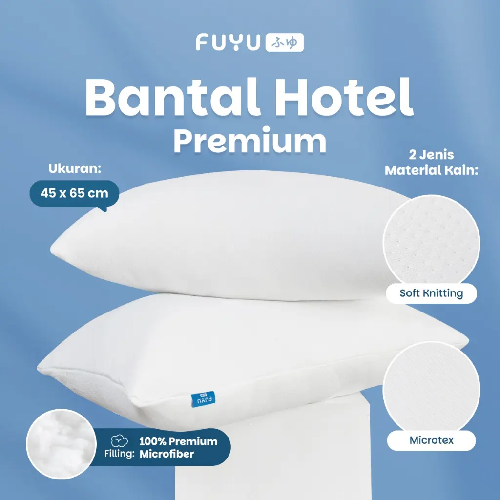 FUYU Bantal Hotel Premium Microfiber dengan Kain Soft Knitting / Microtex ukuran 45x65 Empuk Sejuk Nyaman Premium Pillow