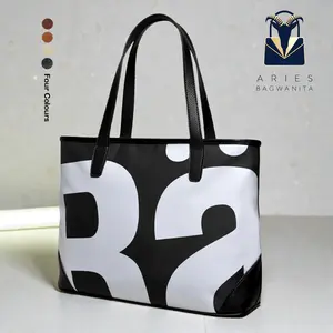 Aries Bagwanita Kimmy Tote Bag Wanita Kapasitas Besar Muat Laptop 12 Inci Bahan Nilon Anti Air & Kulit Sintetis Jeruk Premium Stylish Fungsional