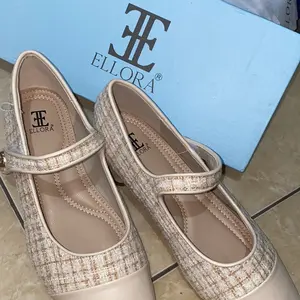 ELLORA EG-3245 Sepatu Wanita Hak Chunky Heels 2.5cm Bahan Tweed sepatu mary jane  korean style