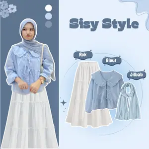 setelan remaja korean style 2025 model terbaru (Blouse - Rok Susun - Pashmina) one set premium ZL3N