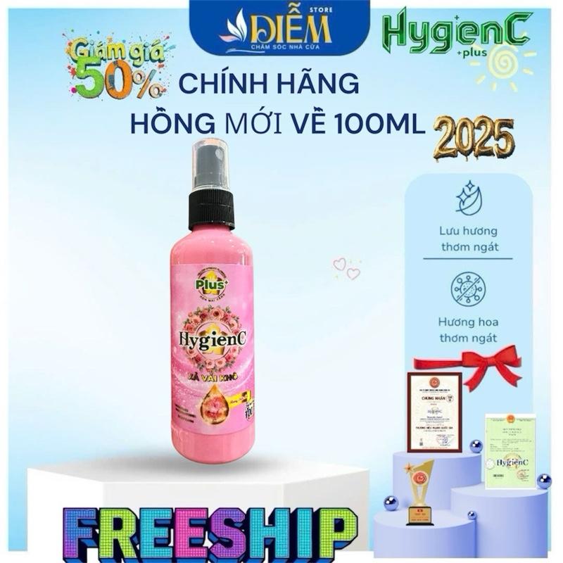 HỒNG CHÍNH HÃNG - Chai Xịt Vải khô Thơm Quần Áo HygienC 100ml - Xịt Thơm Mền Vải - Khử Mồ Hôi - Xả Vải Thơm HyGienC