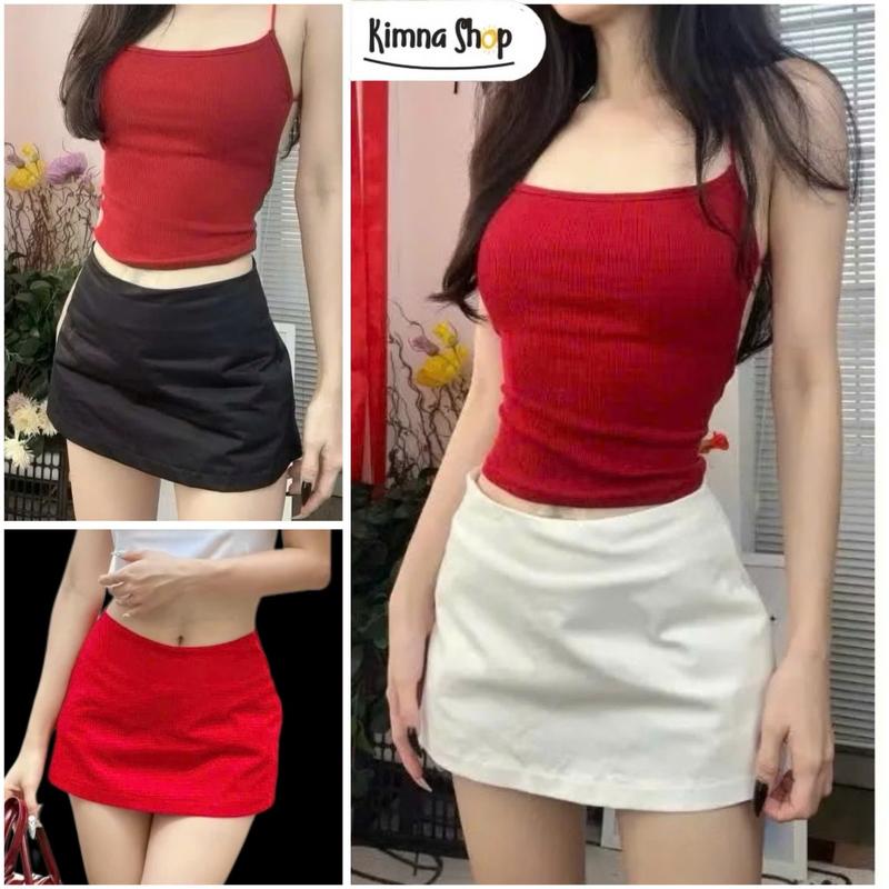 Chân Váy Chữ A Ngắn Basic Cạp Trễ Phong Cách Y2K Có Quần Bảo Hộ