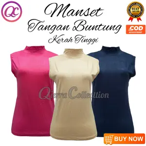Manset Buntung Wanita Kerah Turtle Neck Polos Dalaman Yukensi Perempuan Warna Bahan Rayon Spandek Baju Kaos Dewasa Anak Leher Mangset Atasan Cewek Jumbo LD 120 130 Premium Hitam Crop Top
