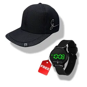 Topi Baseball Hitam dengan Desain Embroidery Gratis Jam Tangan Digital Touch Topi Baseballl untuk Aktivitas Sehari-hari