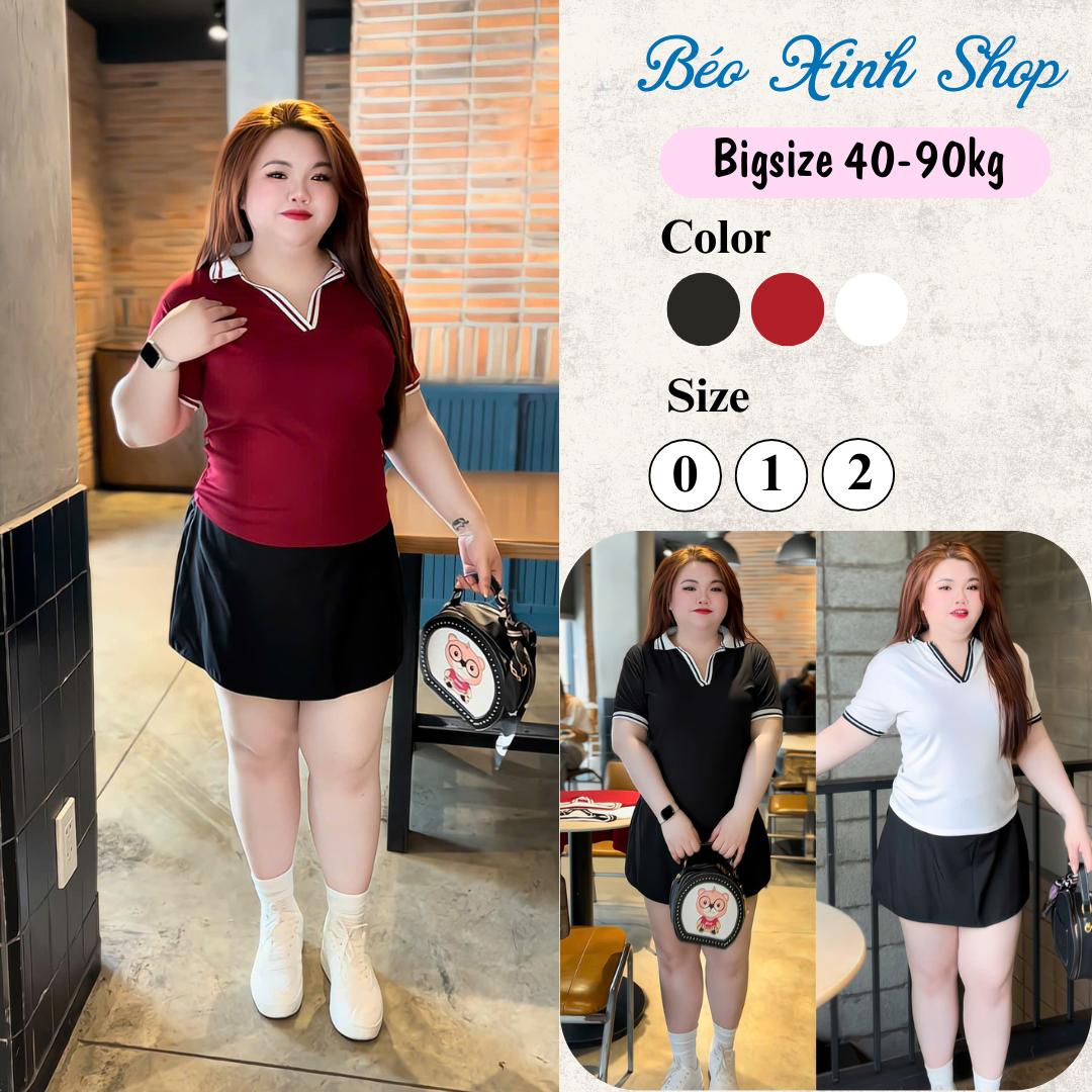 Thời Trang Bigsize Áo Thun Polo Cổ V Vải Thun Tăm Bigsize Từ 45 - 90Kg Dễ Thương Top Nữ Women - A.1507