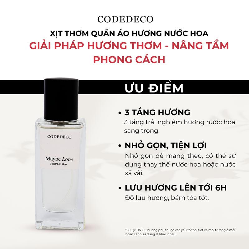 Xịt thơm hương nước hoa CODEDECO Maybe Love 30ml nhẹ nhàng quyến rũ từ vanilla quýt và hoa mộc lan lưu hương đến 6h Cosmetic Perfume