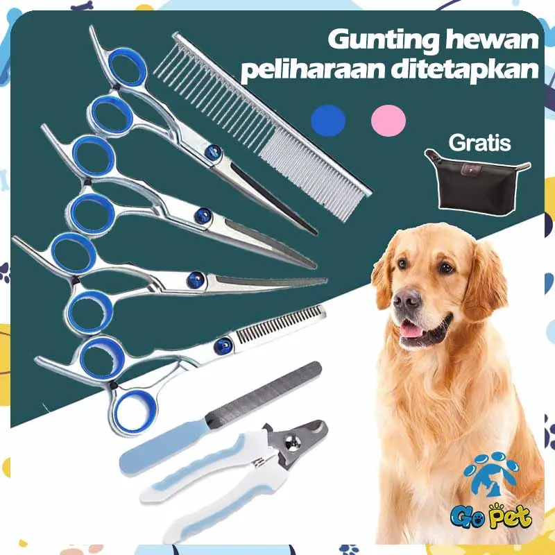 Grooming Gunting Bulu Perawatan Rambut Kucing Anjing Lengkap Grooming Perawatan Bulu 7 Pcs in 1 Gunting Hewan Proffesional