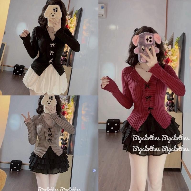   MỞ BÁN  Áo Thu Đông Dài Tay Phối Nơ BigClothes Áo Thun Gân Cổ V Thời Trang H07 