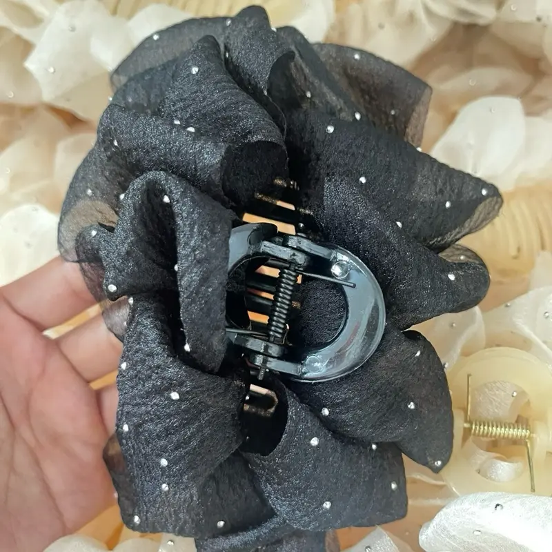COMBO 2 kẹp Trắng+Đen kẹp gắp dọc 13cm kẹp tóc nơ bong bóng đính đá bồng bềnh phong cách thời trang 6