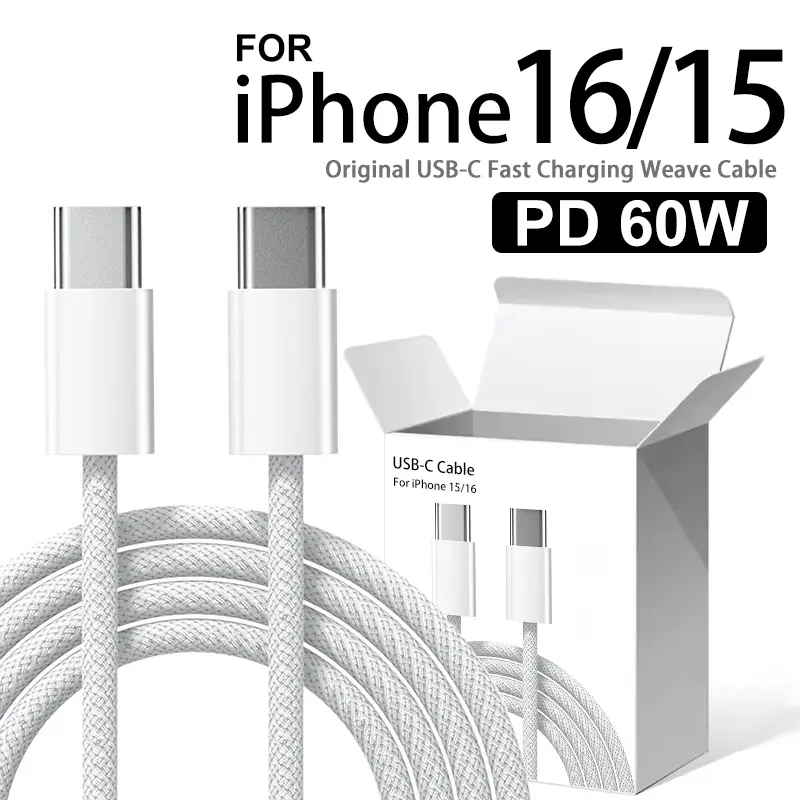Original 60W PD USB-C Fast Charging Cable For Apple iPhone 16 Pro Max 15 Plus USB C to Type C Quick Charger For Xiaomi Samsung