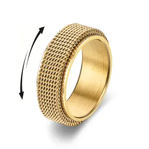 Anti-Stress Rotating Mesh Chain Men'S Finger Ring Anxiety Relief Spinning Metal Spinner Fidget Ring Trendy Jewelry Anillos