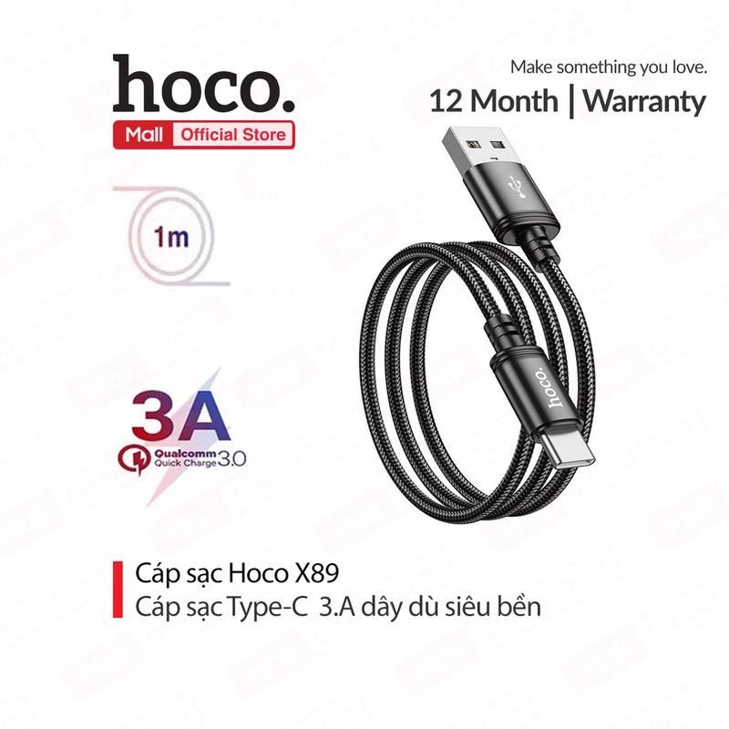 Cáp sạc nhanh Hoco X89 USB to Type-C sạc nhanh 3A đầu sạc chống gãy gập dài 1M