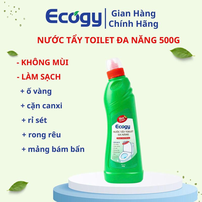 [ECOGY]; NƯỚC TẨY TOILET ĐA NĂNG 500G; Hỗ trợ làm sạch vết cặn canxi, ố vàng, rỉ sét, mảng bám bẩn lâu ngày, rong rêu bám trên bồn cầu, chậu rửa mặt, vách kính, sàn gạch, gương soi.