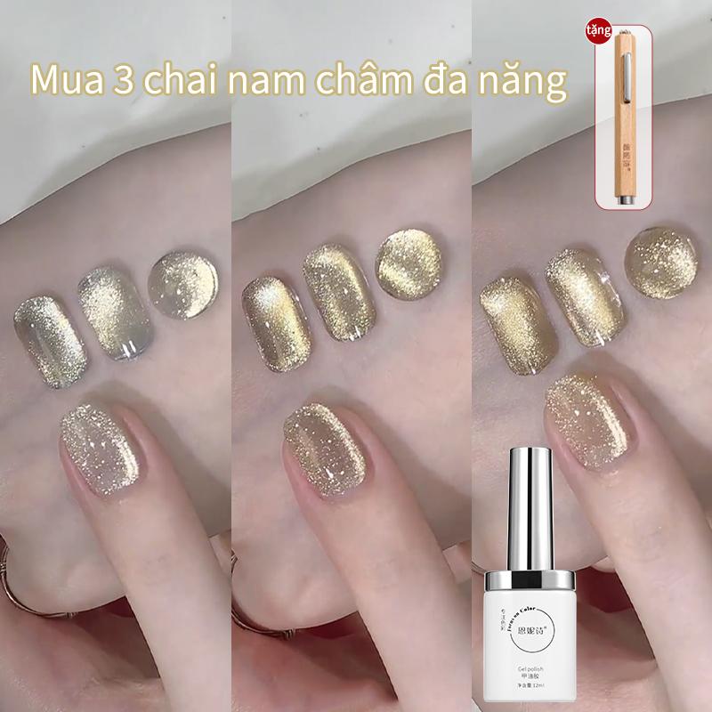 【Ba chai kèm nam châm đa năng Bộ Gel Sơn Móng Tay Mắt Mèo, Màu Vàng Mùa Thu, Hàng Mới Về 2024, Gương Lung Linh, Cần Đèn Làm Móng Để Khô