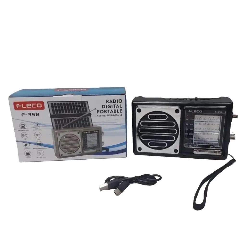 Radio Speaker Portable Fleco F-358 Bluetooth AM/FM/SW 6 Band dual Panel Surya / Radio Digital FM/AM/SW/USB Bluetooth