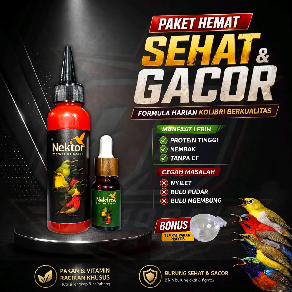 Paket NEKTOR + NEKTROS – Nektar & Vitamin Booster Gacor Burung Sogon Konin Sepah raja Pleci Cucak Ijo | Harian & Lomba