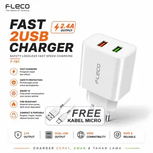Charger Travel Adaptor 2 Ports Colokan USB 2 Fast Charging FREE kabel micro F-161 FLECO