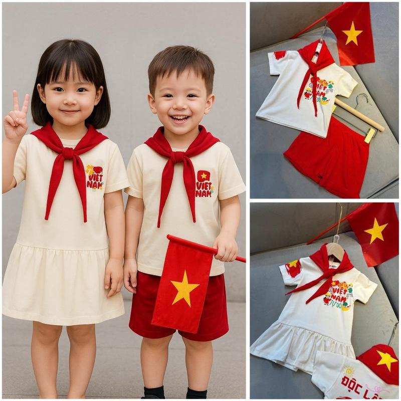 (XẢ TRI ÂN Tặng khăn quàng)8-30kg Bộ quần áo/ váy VIỆT NAM độc lập tự do cho bé trai bé gái 8-30kg chào mừng Quốc Khánh 2.9