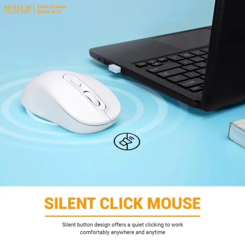 Mouse wireless m-tech w70 optical 4d 1600dpi 2.4ghz silent - w-70 mtech 1