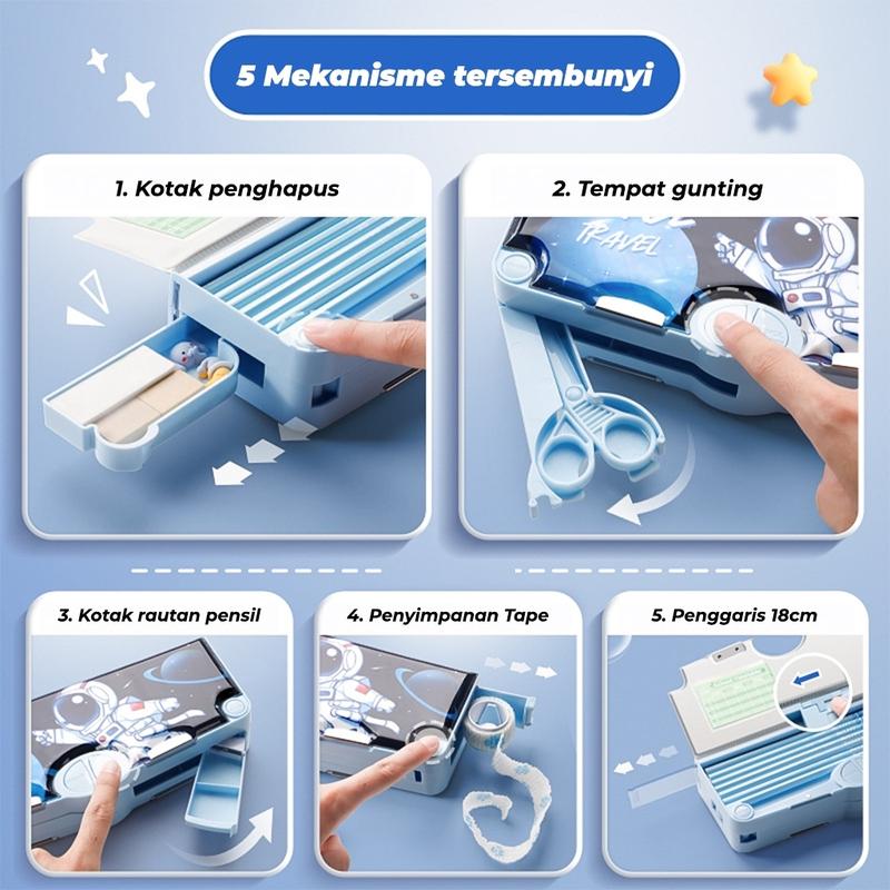 Kotak Alat Tulis/Kotak Pensil Pola Kartun Rautan Kapasitas/ Bahan Plastik Multifungsi Untuk Anak Kids Pencil 6