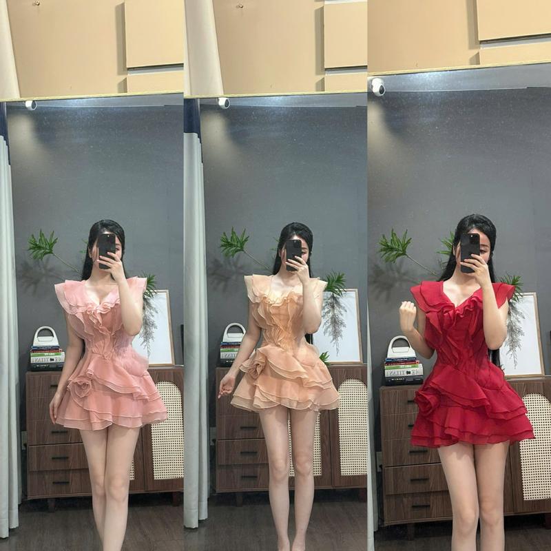 (Z49) Đầm thiết kế form xòe vải tơ mềm mại không ngứa tay bèo cánh tiên xếp ly cách điệu đi tiệc, đi chơi đều đẹp by thương lê Z49