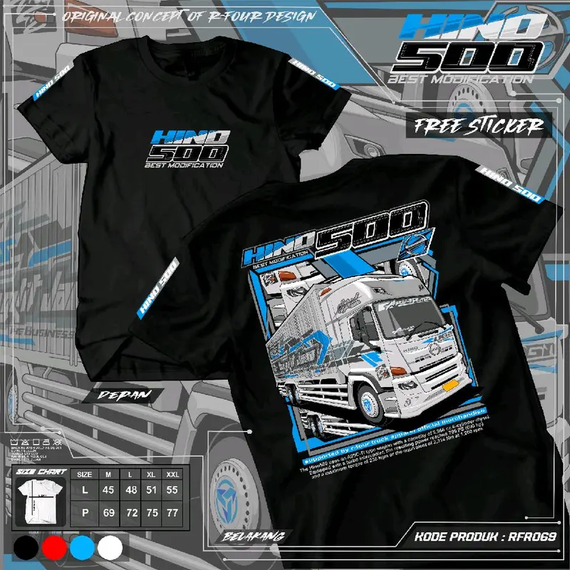kaos truk hino 500 rfr 69 baju driver truk hino 500 Distro Pendek Lembut Panjang Pria Keren Sablon Soft Katun Hitam Standar Polos Oblong Nyaman Combed Lokal Anime Motor T-Shirt 3