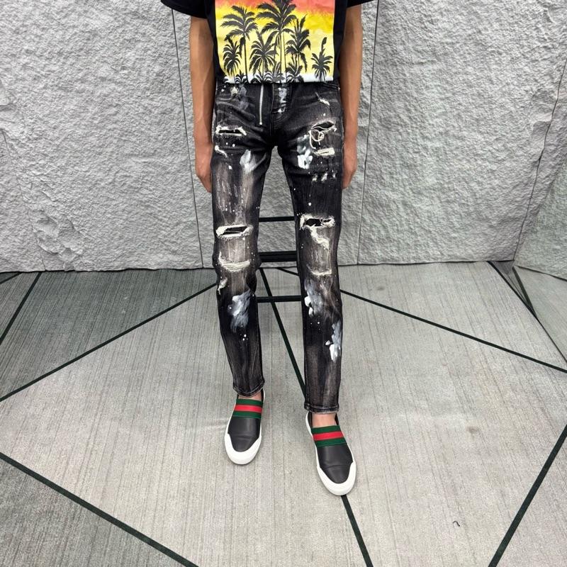 Quần Jean đê haii đen khói rách xù lót vá vệt sơn to DOANH XÙ JEAN