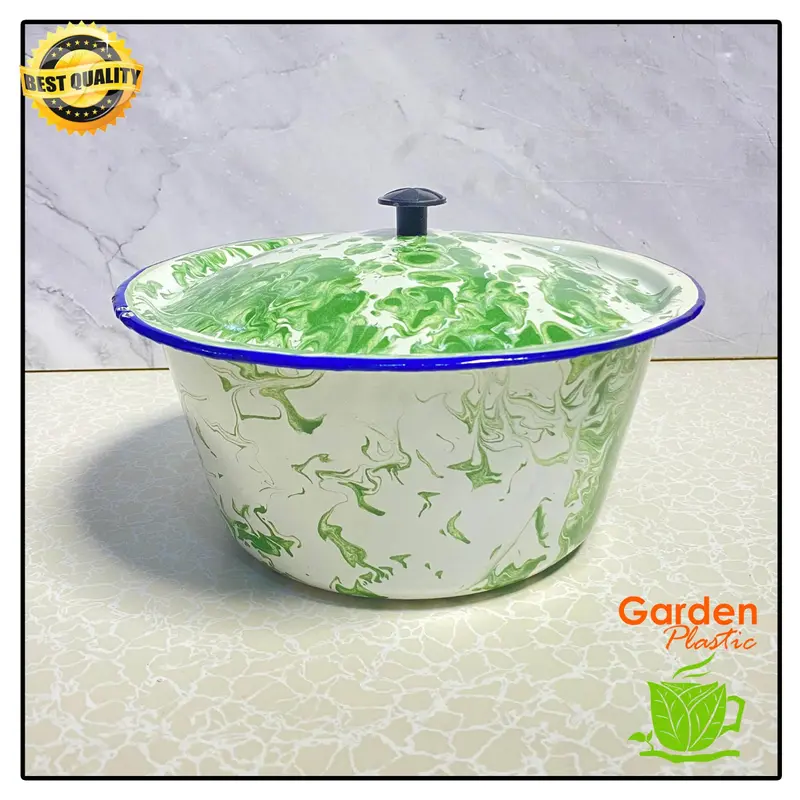 TB BASKOM ENAMEL + LENGKAP TUTUP BLIRIK JADUL VINTAGE HIJAU / PUTIH 20 CM 22 CM 3