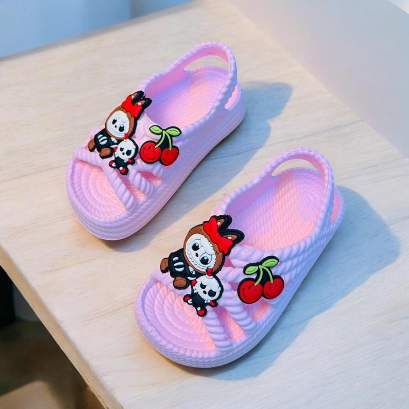 Giày cho bé gái Dép bánh mì có quai sau đúc đế cao 3 phân siêu nhẹ rất mềm cho bé gái hình thỏ labubu cherry