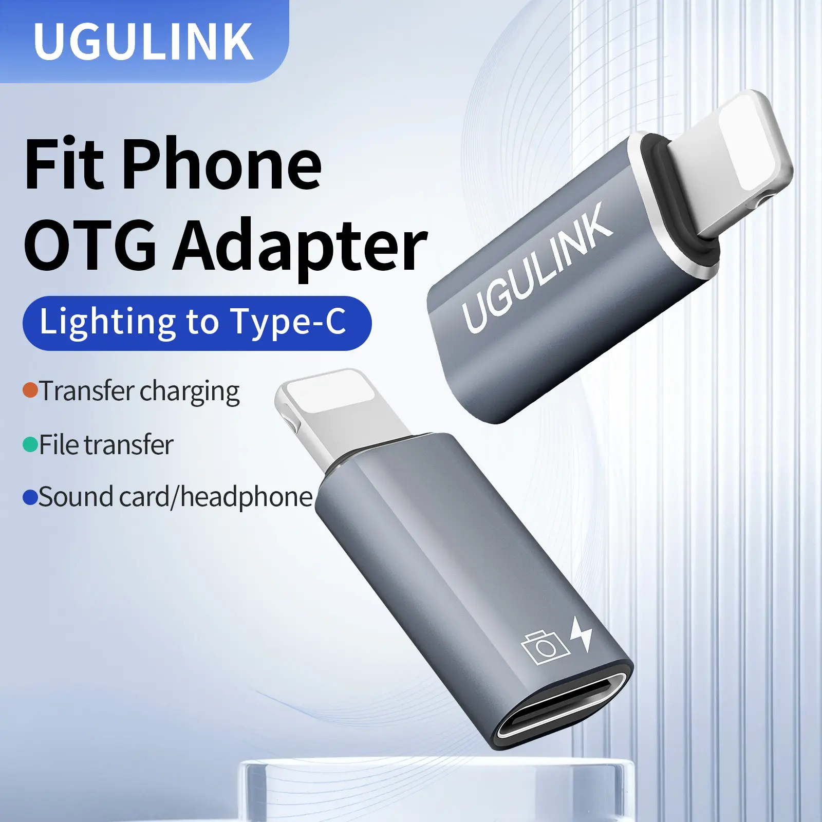 Bộ Chuyển Đổi loại C sang Lightning, UGULINK, Thích hợp cho phụ kiện iOS iPhone iPad, hỗ trợ Micrô không dây, card âm thanh và tai nghe