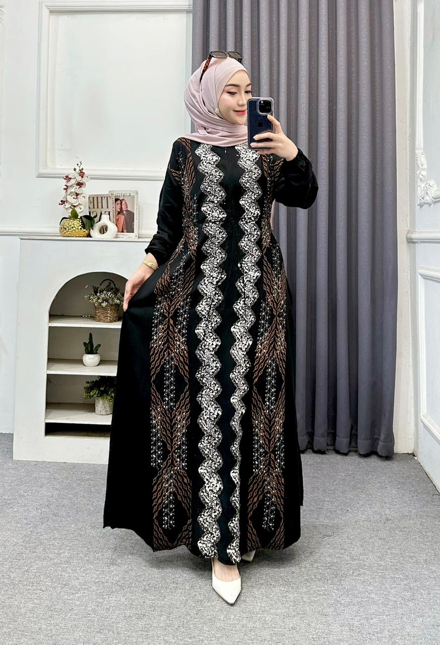 Terbaru Pakaian Wanita Gamis Rayon Super Premium New Motif Sintia Abstrak Karet Muslim Tebal Dress