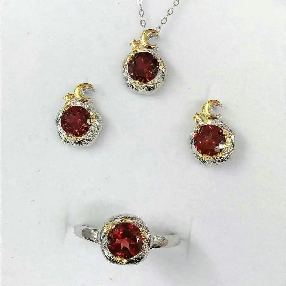 Light luxury ins style natural garnet Garnet three piece set