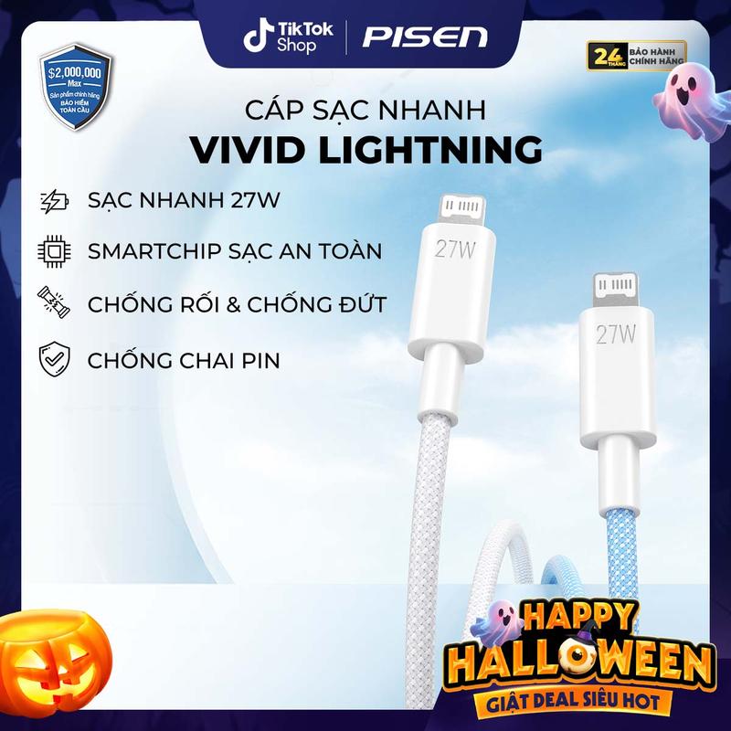 Cáp Sạc Nhanh 27W Vivid Lightning USB-C 1m/2m | An Toàn, Chống Rối, Chống Đứt, Phù Hợp Cho Dòng Iphone 6, 7, 8, X, 11, 12, 13, 14 | CL-PD10-1000