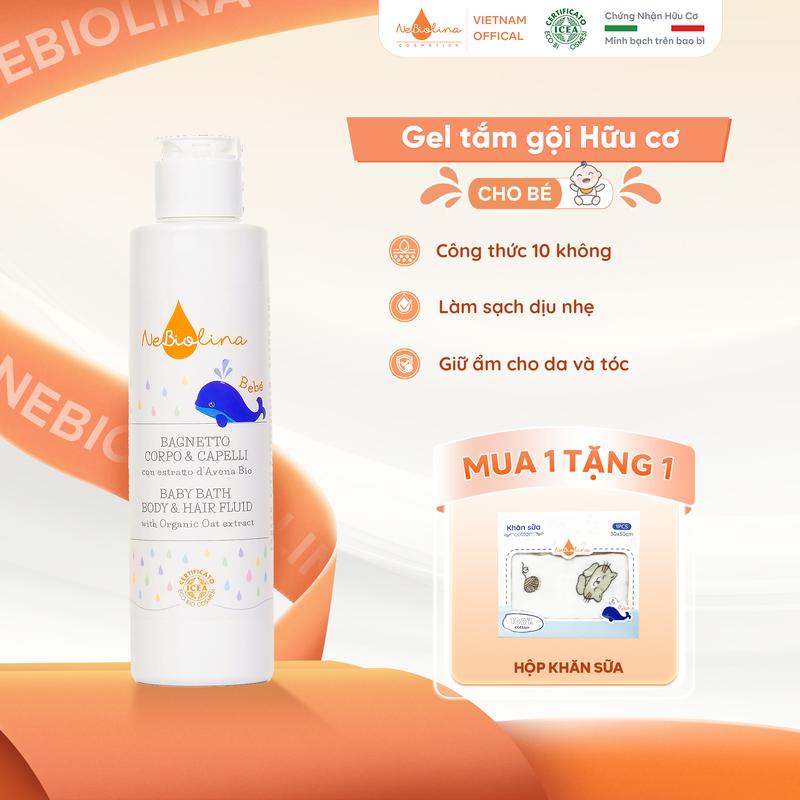  Sữa tắm gội cho bé chiết xuất yến mạch hữu cơ NeBiolina 0M+ dịu nhẹ cho trẻ sơ sinh & em bé 200ml 