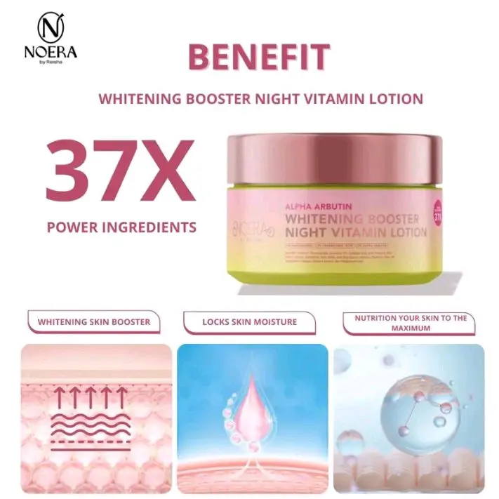 NOERA ALFA ARBUTIN WHITENING BOOSTER  Perawatan Tubuh untuk mencerah kan kulit agar tetap sehat dan lembut 3
