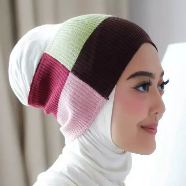 Ciput Rajut Bandana 4 Warna Aksesoris Hijab Dalaman Anti Pusing Stylist Berkualitas Pattern Zigzag 4
