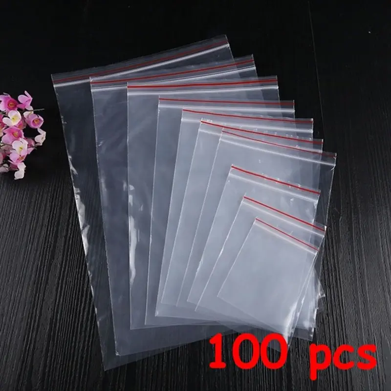 Bao bì tự dính mini, 100 chiếc / gói, túi PE, nhựa Poly trong suốt, túi Zip 0