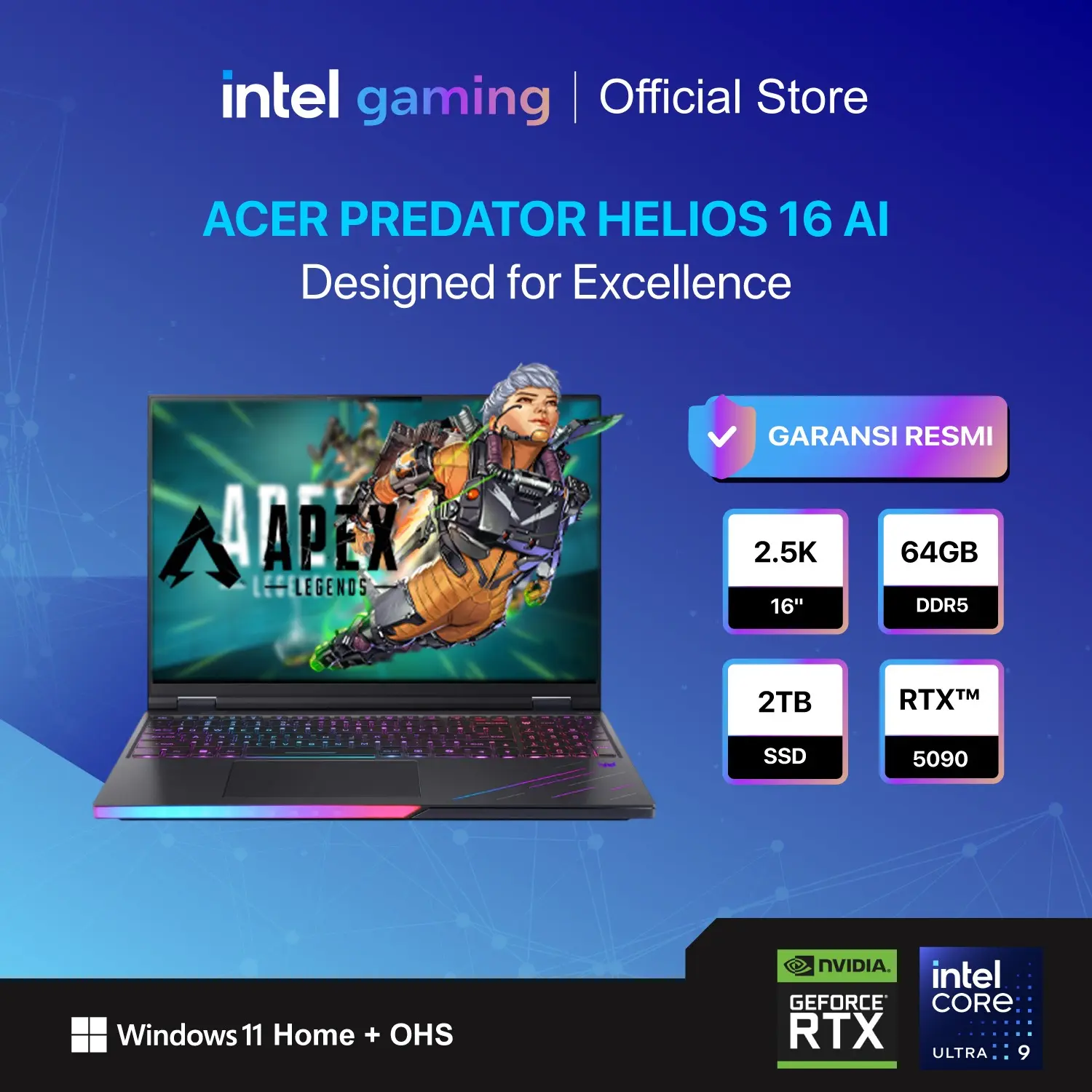 [KHUSUS PENGAMBILAN LANGSUNG] ACER PREDATOR HELIOS 16 AI ULTRA 9 275HX RTX5090 24GB/ 64GB 2TB W11+OHS 16.0WQXGA 240HZ