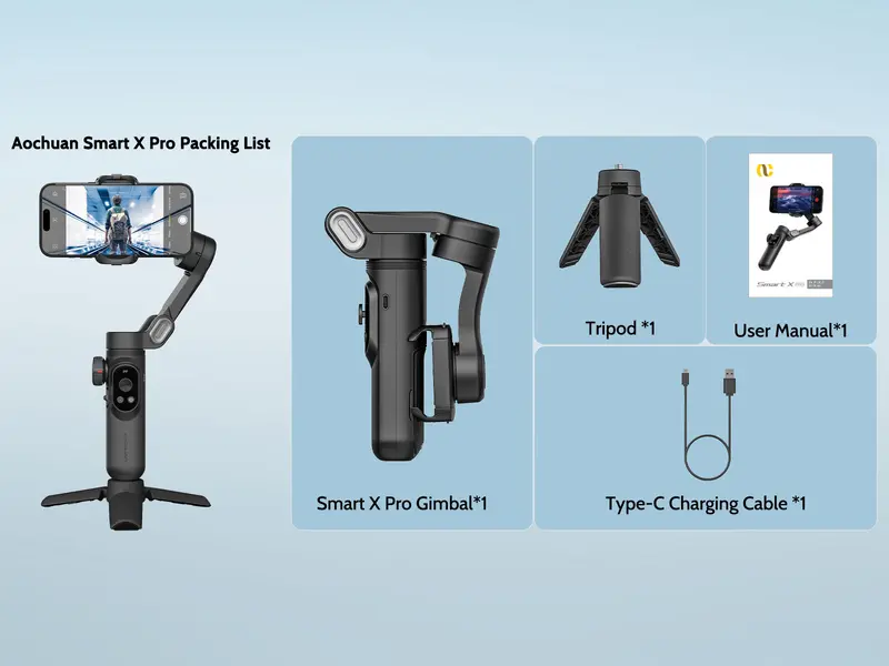 Product Introduction of AOCHUAN Gimbal Stabilizer for Smartphone, 3-Axis iPhone Gimbal, Portable Gimbal w/OLED Display for iPhone/Andriod, Gimbal stabilizer, Phone Gimbal stand with Face/Object Tracking for Tiktok Youtube, long-short video, Vlog-Smart X Pro black 20