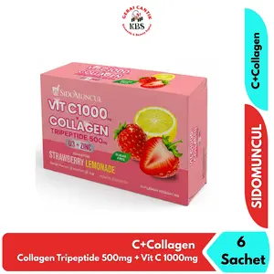 Sidomuncul C+Collagen - Minuman Collagen Tripeptide 500mg + Vit C 1000mg untuk Kesehatan Kulit dan Imunitas isi 6 Sachet