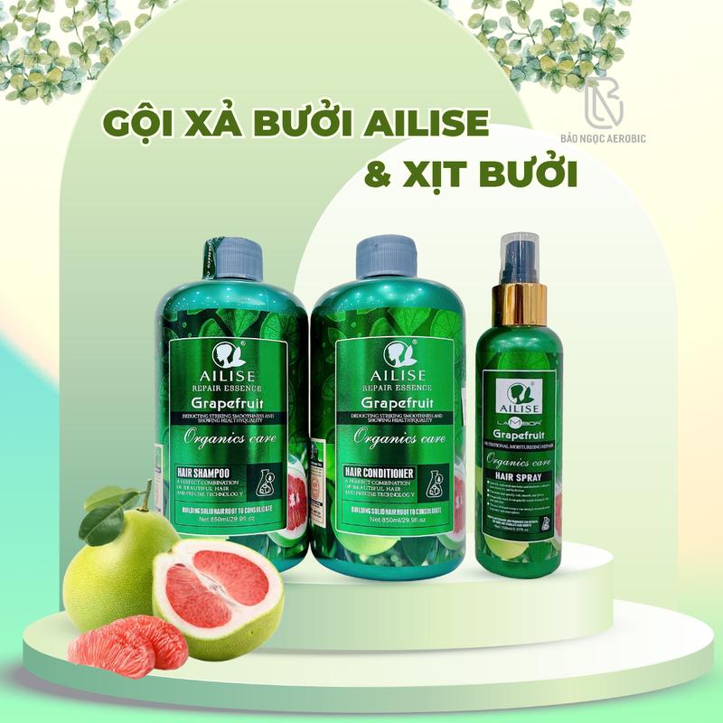 AILISE - CẶP DẦU GỘI XẢ BƯỞI AILISE  + Xịt Dưỡng Tinh Chất Bưởi Ailise 150ml - BẢO NGỌC AEROBIC  Dưỡng Tóc Chăm Sóc Tóc Nữ