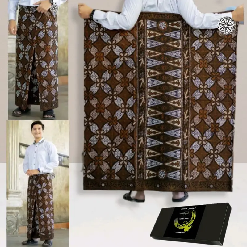 Sarung Batik Cirebon Katun Hitam Dewasa Muslim Putih Motif 210 x 120 cm Pekalongan Remaja 1