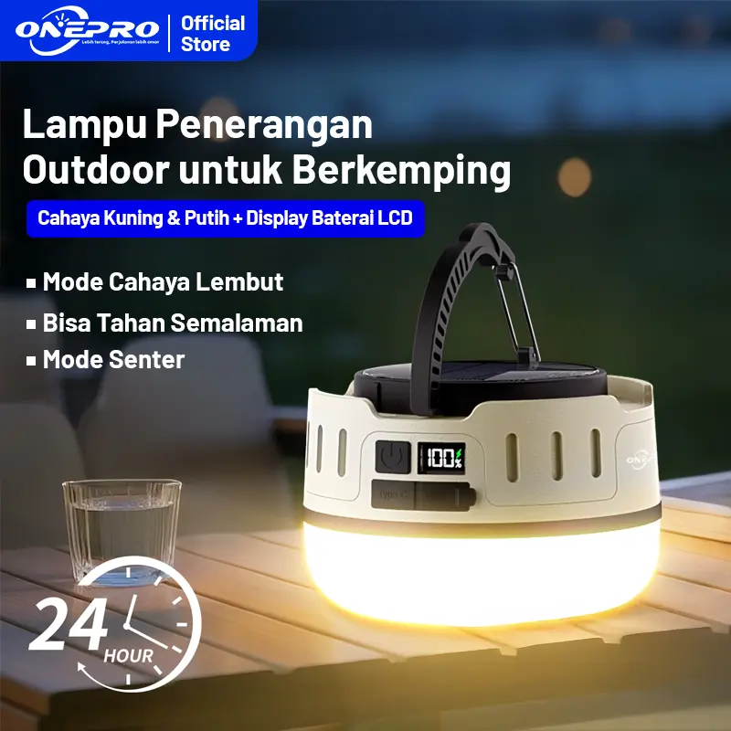 Onepro Z30 Lampu Camping LED 22W Lampu Emergency Outdoor Solar Rechargeable USB Type-C Power Bank Baterai 18650 17 Jam