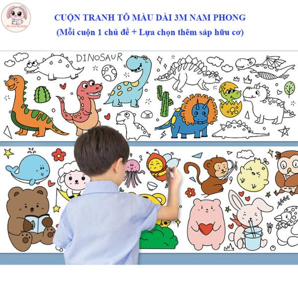 Tranh Tô Màu 3 Mét Cho Bé 2 - 8 Tuổi - Mỗi Cuộn 1 Chủ Đề (Lựa Chọn Thêm Sáp Hữu Cơ)