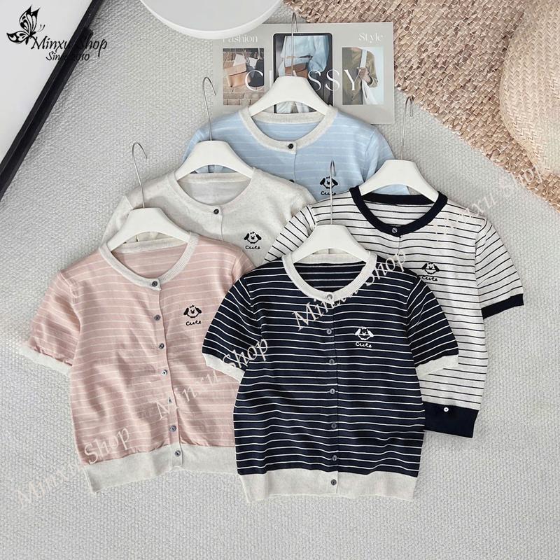 Áo Len Cardigan Ngắn Tay Thêu Cún Cute Hàng QC Minxu Shop TA31