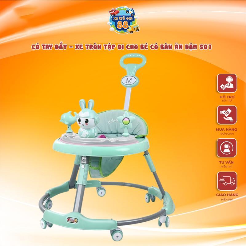  Có tay đẩy - Xe tròn tập đi cho bé có bàn ăn dặm 501 Voi Voi xe  tập xe  tập ghế  lắc lư xe  tập ghế  ăn ghế  tựa ghế  chống ghế  ăn 