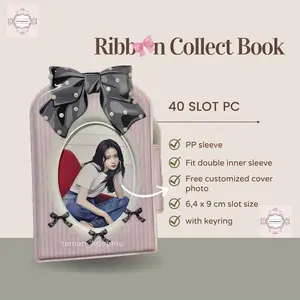 (Free cover) Ribbon Collect Book 1P Kolbuk isi 40 Slot Black Album Photocard Collbook Kpop - Album Mini Korea Heart Album Kancing Plastik Foto Case